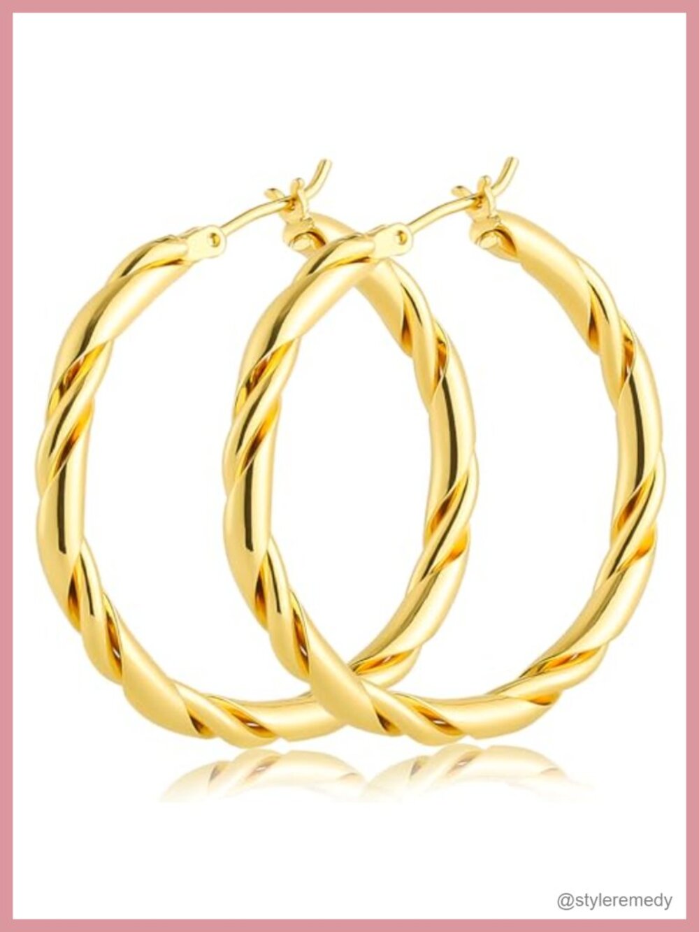 14K Gold Plated Twisted Hoop Earrings for Women Clip On